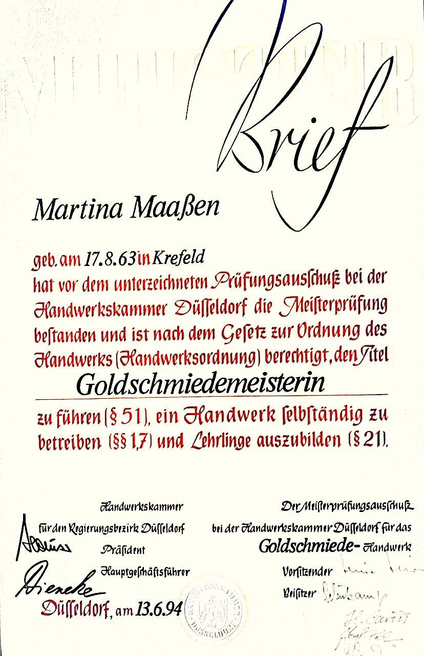 Meisterbrief Martina Maaßen